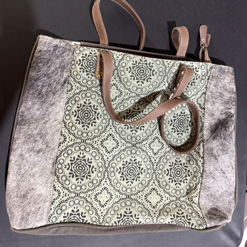 Myra Bag Green and Brown Patterned Shoulder Bag